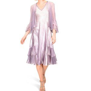 KOMAROV Purple Tier Ruffle Midi Gown Dress